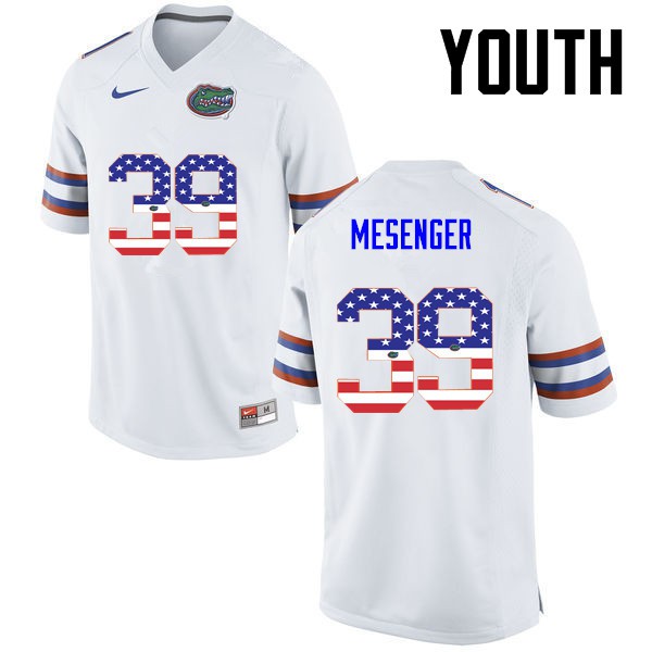 Florida Gators Youth #39 Jacob Mesenger College Football Jersey USA Flag Fashion White